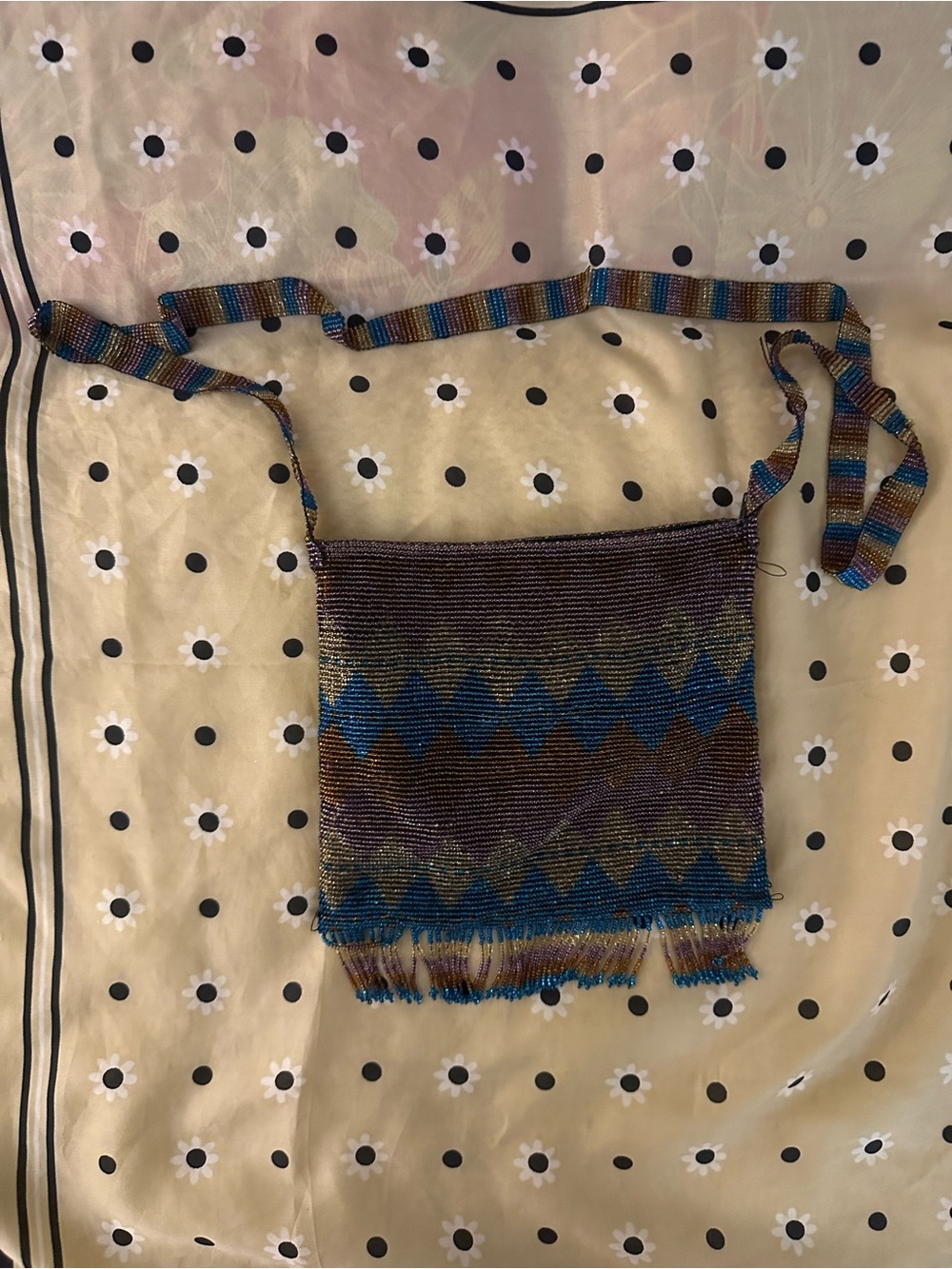 Beaded Crossbody Bag in Blue and Brown